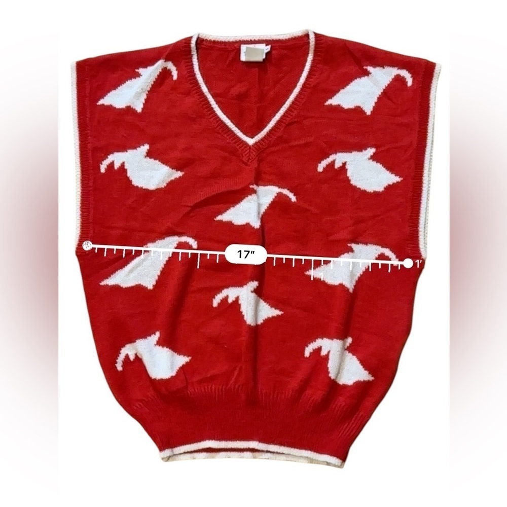 VTG Tan-Jay Sweater Vest Size S/M Red And White Abstract Lightweight - Picture 6 of 7